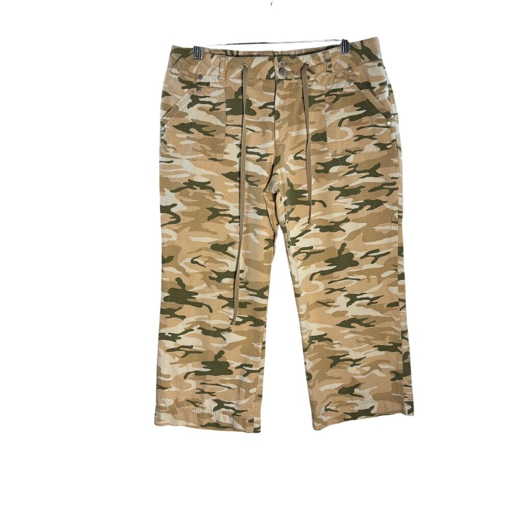Camo Print Womens Cropped Pants Size 12 By Cato With Drawstring Waist & Pockets